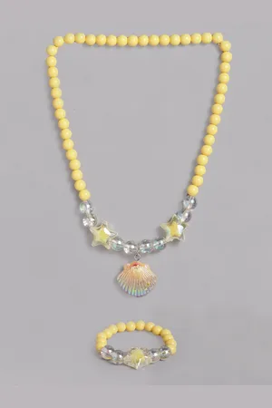 EL REGALO Girls Yellow Beaded Necklace Bracelet Jewellery Set