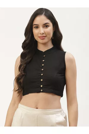 Molcha Women Black Solid Mandarin Collar Sleeveless Saree Blouse