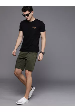 WROGN Men Olive Green Solid Slim Fit Chino Shorts