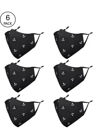 Masq Men Pack Of 6 Black & White Printed 4-Ply Pure Cotton Cloth Masks