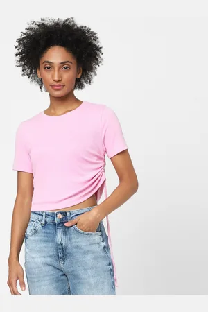 ONLY Women Pink Solid Slim Fit T-shirt