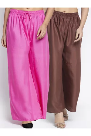 Jinfo Women Set Of 2 Pink & Brown Solid Flared Palazzos
