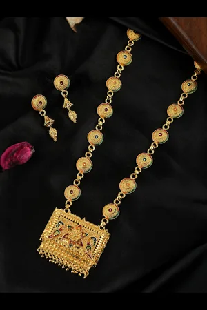 Silvermerc Designs Gold-Plated Green Handcrafted Menakari Jewellery Set