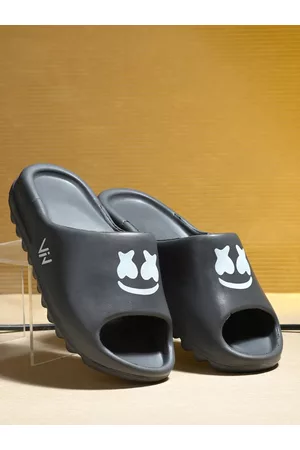 Viv Men Black & White Printed Rubber Sliders