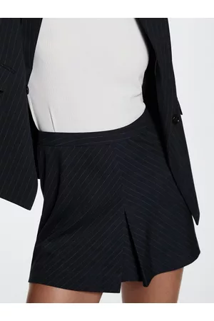 MANGO Women Navy Blue & White Pinstripe A-Line Mini Skirt