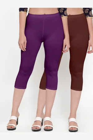 Jinfo Women Set Of 2 Purple & Brown Solid Cotton Capris