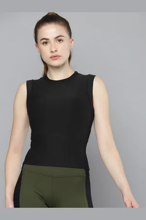 Fitkin Women Black Solid Slim Fit Quick Dry Crop T-shirt