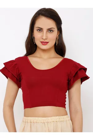 SALWAR STUDIO Women Maroon Solid Saree Blouse