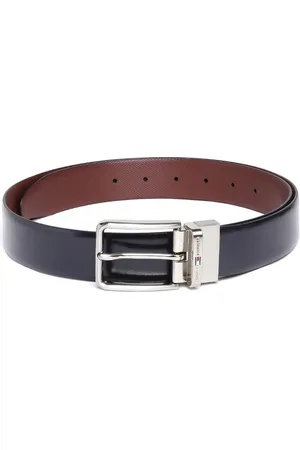 Tommy Hilfiger Men Navy Blue & Burgundy Solid Reversible Leather Belt