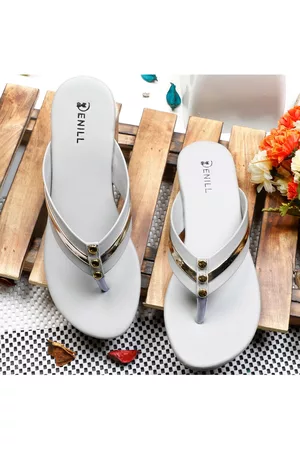 Denill Women Grey Embellished Open Toe Flats