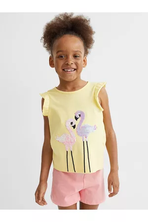 H&M Girls Yellow & Pink Motif-Detail Pure Cotton Clothing Set