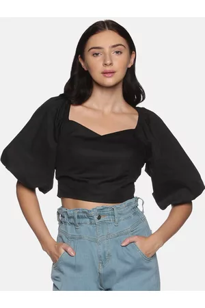 ISU Women Black Sweetheart Neck Crop Top