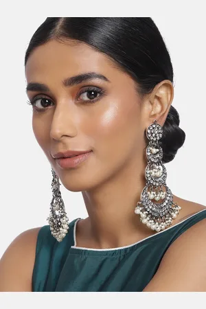 I Jewels Oxidised Silver-Toned Rhodium-Plated Crescent Shaped Chandbalis Earrings