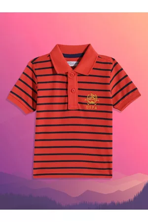 Ralph Lauren U S Polo Assn Kids Boys Red Striped Polo Collar Pure Cotton T-shirt
