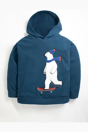 Cherry Crumble Boys Blue Printed Hooded Sweatshirt