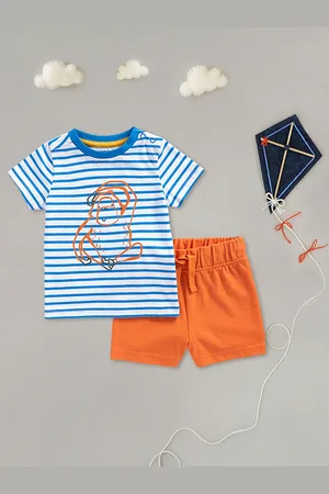 Mothercare Boys White & Orange Striped T-shirt with Shorts