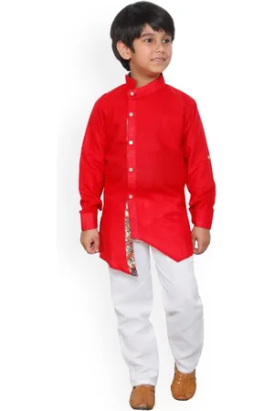 DKGF FASHION Boys Red Angrakha Kurta with Salwar