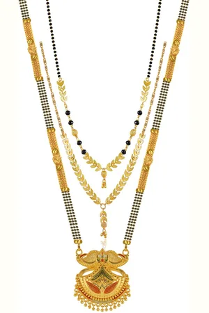 Brandsoon Set Of 3 Gold-Plated & Black Beaded Mangalsutra