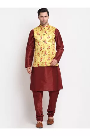 Kraft Men Kurta with Churidar & Printed Nehru Jacket