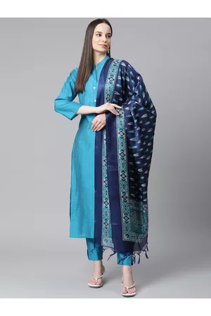 Jompers Women Blue Regular Kurta Trousers With Dupatta