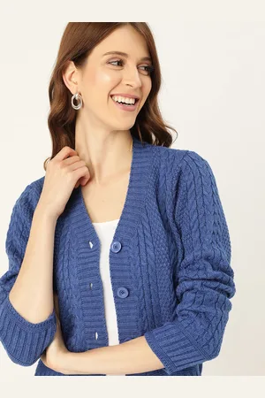 DressBerry Women Blue Open Knit Cardigan Sweater