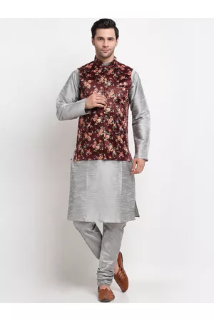 Kraft Men Kurta with Churidar & Printed Nehru Jacket