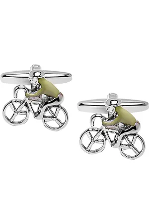 Bodha Silver-Toned & Green Quirky Bicycle Design Cufflink