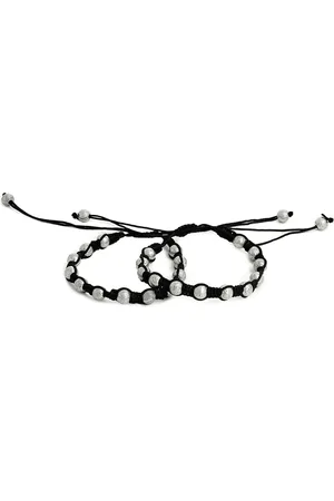 EL REGALO Pack Of 2 German Silver Silver-Tone Beaded Anklets