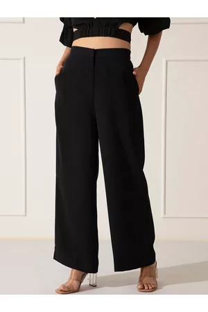 20Dresses Women Black Solid Flared High-Rise Parallel Trousers