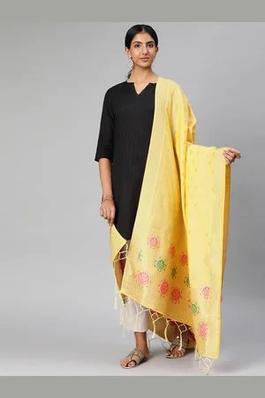 Mimosa Yellow & Gold-Toned Woven Design Dupatta
