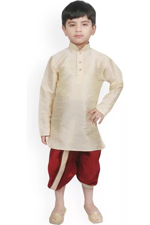 SG Boys Beige & Red Solid Kurta with Dhoti Pants