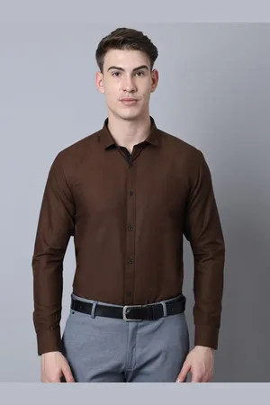 Majestic Men Brown Solid Slim Fit Formal Shirt