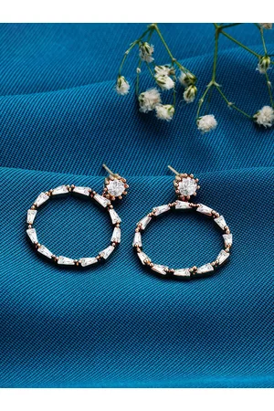 Ami Rose Women Silver & Rose Gold-Plated Cubic Zirconia Brass Drop Earrings