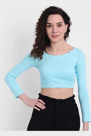 Color Capital Turquoise Blue Solid Crop Top