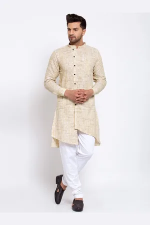 KLOTTHE Men Beige Self Design Straight Kurta & Pyjamas