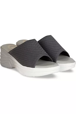madam glorious Women Grey Platform Mules with Laser Cuts