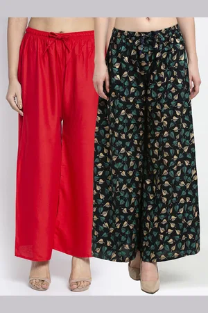 Jinfo Women Red & Black Printed Flared Knitted Ethnic Palazzos Set Of 2