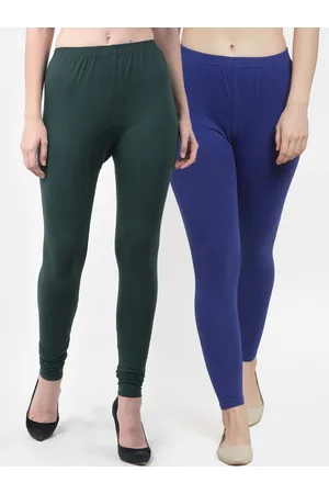 Jinfo Women Pack Of 2 Green & Blue Solid Ankle-Length Leggings