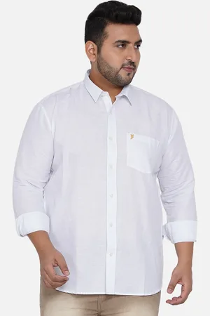 John Pride Men White Solid Plus Size Casual Shirt