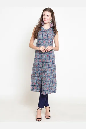 Sera Women Green & Blue Printed Kurta with Palazzos