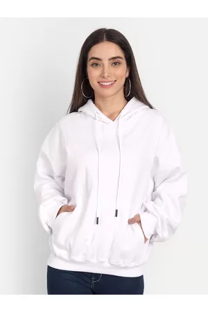 Color Capital Women White Solid Hooded Sweatshirt