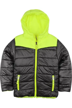 Cherry Crumble Kids Grey & Fluorescent Green Colourblocked Insulator Padded Jacket