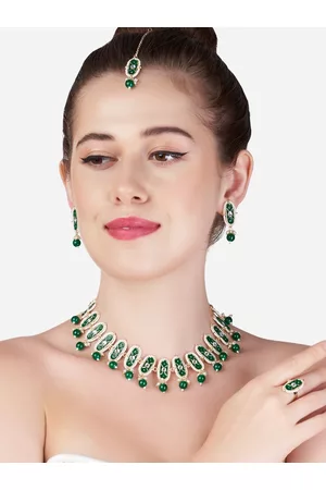 Zaveri Pearls Women Gold Plated & Green Kundan Choker Jewellery Set