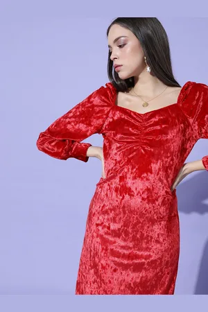 marie claire Women Gorgeous Red Solid Velvet Dress