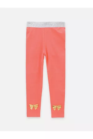 LilPicks Girls Coral Pink Solid Ankle Length Leggings