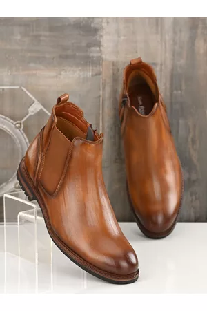 San Frissco Men Tan Lightweight Flat Chelsea Boots