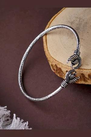 ATIBELLE Silver Plated Oxidised Handcrafted Textured Bangle