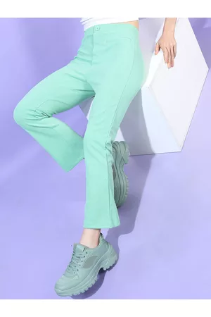 Tokyo Talkies Women Green Slim Fit High-Rise Chinos Trousers