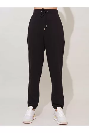 20Dresses Women Black Comfort Cotton High-Rise Joggers Trousers