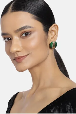ESTELE Women Gold-Toned & Green Round Fancy Studs Earrings